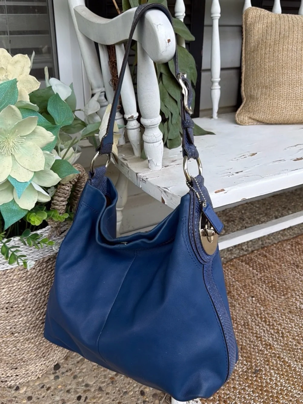 Vintage Y2K Blue Coach Penelope Hobo Leather Shoulder Bag